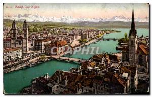 Postcard Old Zurich und Alpen