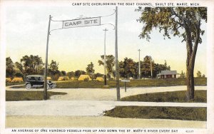 Camp Site Overlooking Boat Channel Sault Ste Marie Michigan 1930s postcard