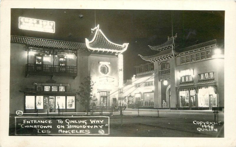 Postcard RPPC 1950s California Los Angeles Night Chinatown Quillen 23-12656