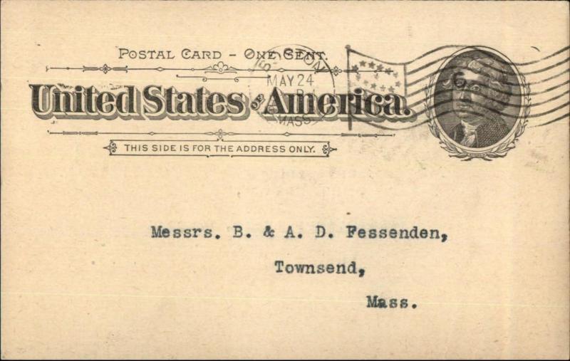 Boston to Townsend MAAD Fessenden E Buzzell Lumber Wood 1897 Postal Card