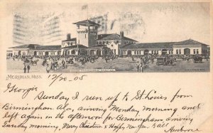 MERIDIAN MISSISSIPPI UNION PASSENGER STATION TRAIN DEPOT DPO POSTCARD 1905