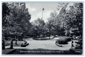 c1940 Entrance New Salem State Park Lincoln's Flag New Salem Illinois Postcard