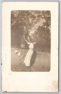 RPPC Two Lovely Edwardian Women Climb Sandy Hill Real Photo Postcard M21