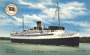 SS Queen Of Nassau Steamship c1955 Postcard Eastern Shipping Corp