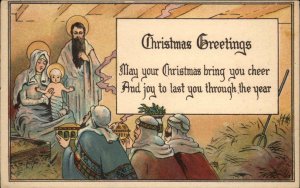 Christmas Nativity Mary with Baby Jesus and Wisemen c1910 Vintage Postcard
