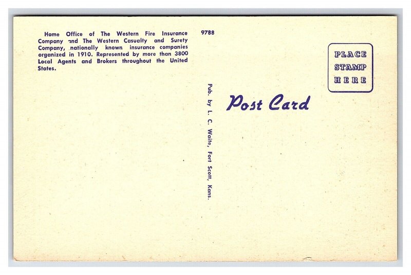 Western Insurance Building Fort Scott Kansas Postcard