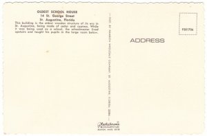 The Oldest Schoolhouse, St Augustine, Florida, Chrome Postcard