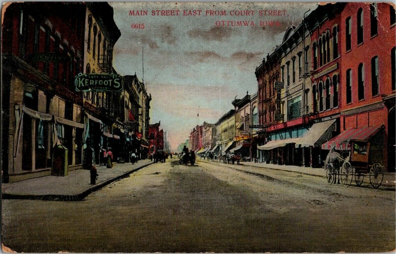 Main Street East from Court Street Ottumwa IA c1909 Vintage Postcard C13