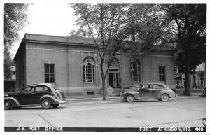 Fort Atkinson Wisconsin birds eye view US Post Office real photo pc Z17052