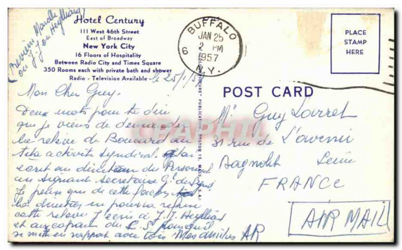 Postcard Old Hotel Century East of Broadway New York