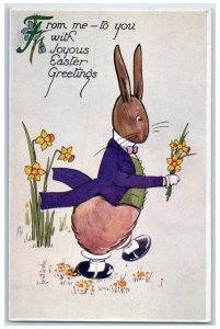 c1910's Easter Greetings Anthropomorphic Rabbit Flowers Tuck's Antique Postcard