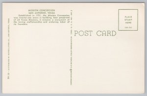 San Antonio Texas~Mission Concepcion~Vintage Postcard