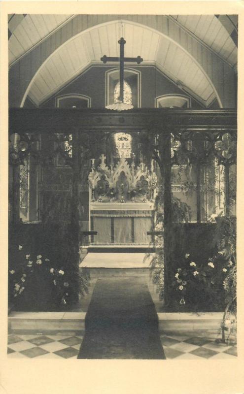 Lot 5 early real photo postcards church interiors to identify