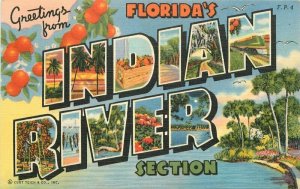 Indian River Florida large letters multi View Teich linen 1940s Postcard 21-7004