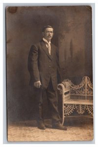 Vintage 1910's RPPC Postcard - Studio Portrait Business Man in a Nice Suit
