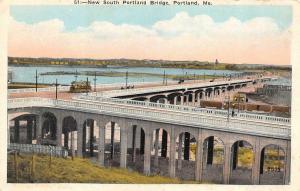 PORTLAND, ME Maine  NEW SOUTH PORTLAND BRIDGE  Trolley   c1920's Postcard