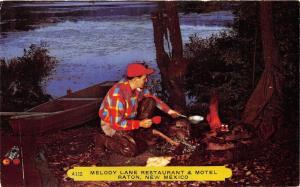 Raton New Mexico~Melody Lane Restaurant & Motel~Man Camping/Cooking on Fire~'50s