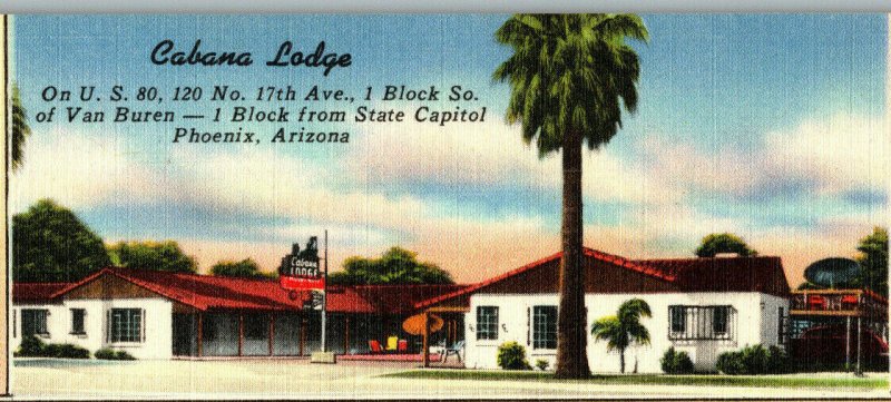 Postcard AZ Cabana Lodge Motel Phoenix Arizona Map 