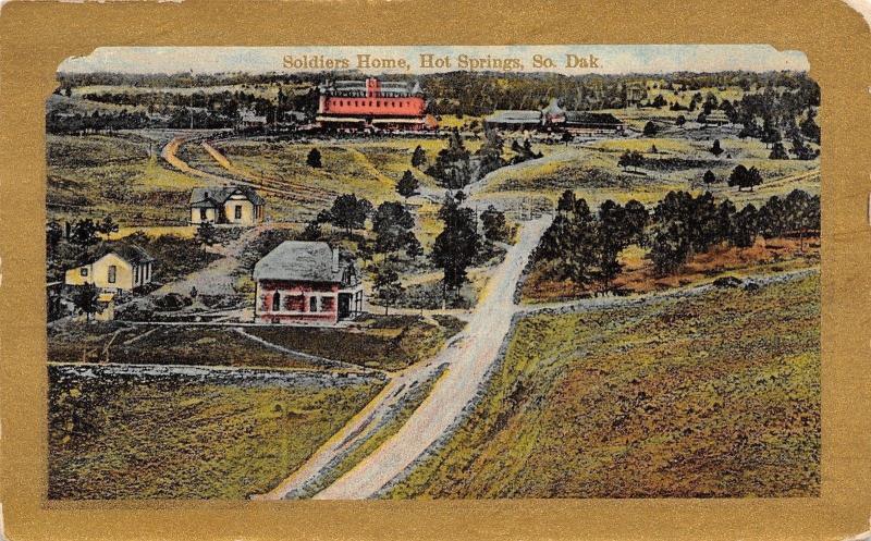 Hot Springs SD Birdseye View~Soldiers Home~Homes Gold Border~Art Nouveau c1910 