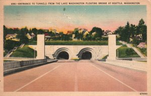Vintage Postcard 1920's Entrance Tunnels Lake Washington Floating Bridge Seattle