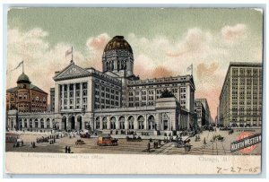 1905 US Government Building & Post Office Car Carriage Chicago Illinois Postcard