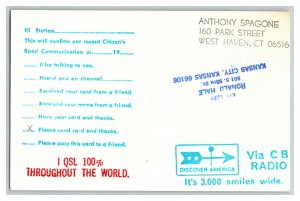 Postcard QSL Radio Card From West Haven CT Connecticut KIW-3038