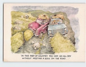 Postcard Greeting Card with Quote and Road Cars Cliff Humor Comic Art Print