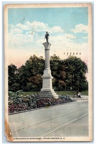 1937 Confederate Monument Statue Park Spartanburg South Carolina SC Postcard 