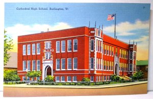 Cathedral High School Burlington Vermont Linen Postcard Unused Vintage Tichnor