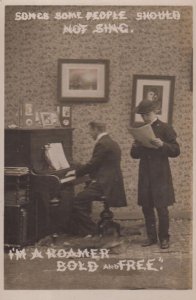 Songs People Should Not Sing Bold Free Roamer Piano Antique Real Photo Postcard