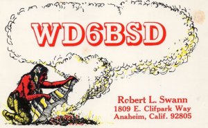 Anaheim California Red Indian Unlicensed QSL Amateur Postcard Radio Card