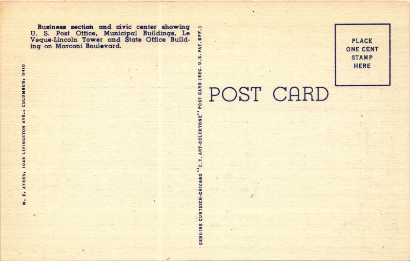 State Capitol building, Columbus, Ohio, U.S. Post Office, Municipal Postcard