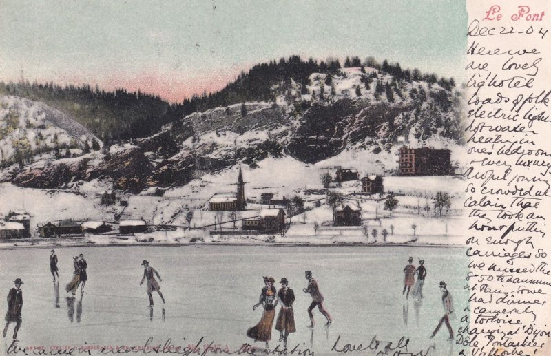 Swiss Ice Street Pont Skating Switzerland Antique Postcard