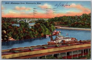 Minneapolis Minnesota 1945 Postcard Mississippi River Steamboat