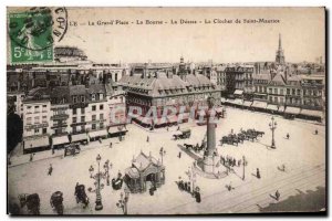 Old Postcard Lille's main square Stock Exchange goddess The bell tower of Sai...