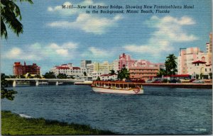 Vtg 1950s 41st Street Bridge Fountainebleau Hotel Miami Florida FL Postcard