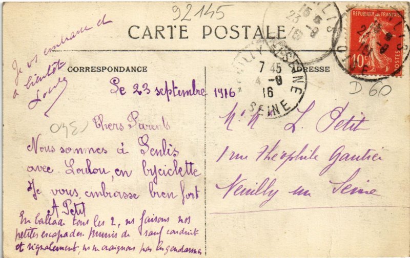 CPA Militaire - SENLIS - Septembre 1914 - La Licorne - Rue Bellon (92145)