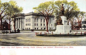 City Hall Square Soldier Monument Lynn Massachusetts 1905c postcard