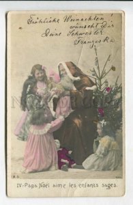 428679 SANTA CLAUS Christmas DOLL Girls Vintage PHOTO postcard