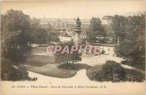 Old Postcard Lyon Place Carnot station Perrache and Hotel Terminus