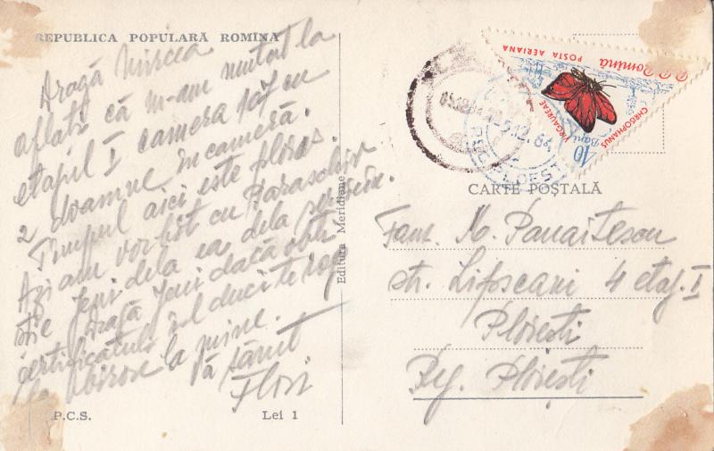 Romania postcard from `60s attractive butterfly stamp Bucegi Babele