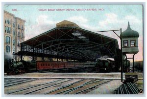 1917 Train Shed Union Depot Station Grand Rapids Michigan MI Antique Postcard 