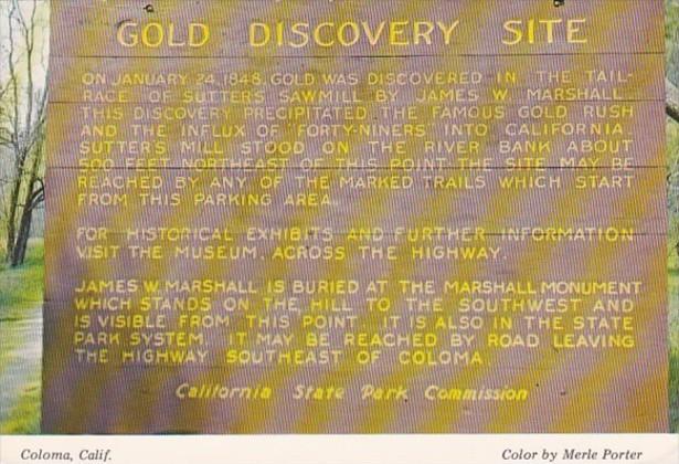 California Coloma Gold Discovery Site Sign