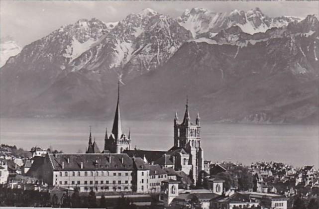 Switzerland Lausanne La Cathedrale et les Alpes 1954 Photo