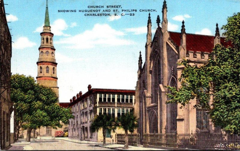 South Carolina Charleston Church Street Showing Huguenot and St Philips Church