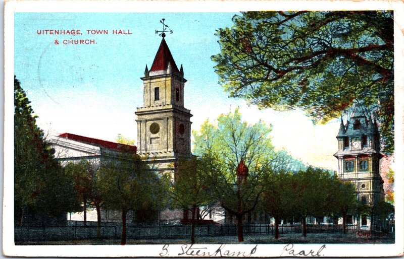 South Africa Uitenhage Town Hall & Church Vintage Postcard C013