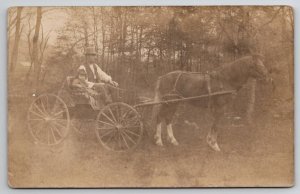 RPPC Darling Little Girl and Father in Horse Drawn Carriage Buggy Postcard B26