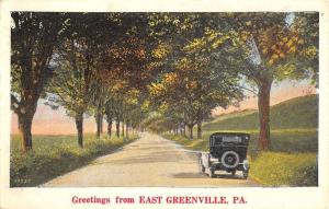 East Greenville Pennsylvania Early Auto Street Scene Antique Postcard K38696