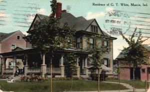 Vintage Postcard 1910's Residence G. T. White Home House Muncie Indiana SH Knoxx