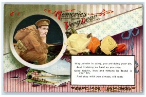 c1910's Soldier Romance WWI Memories Very Dear Flowers Bamforth Antique Postcard
